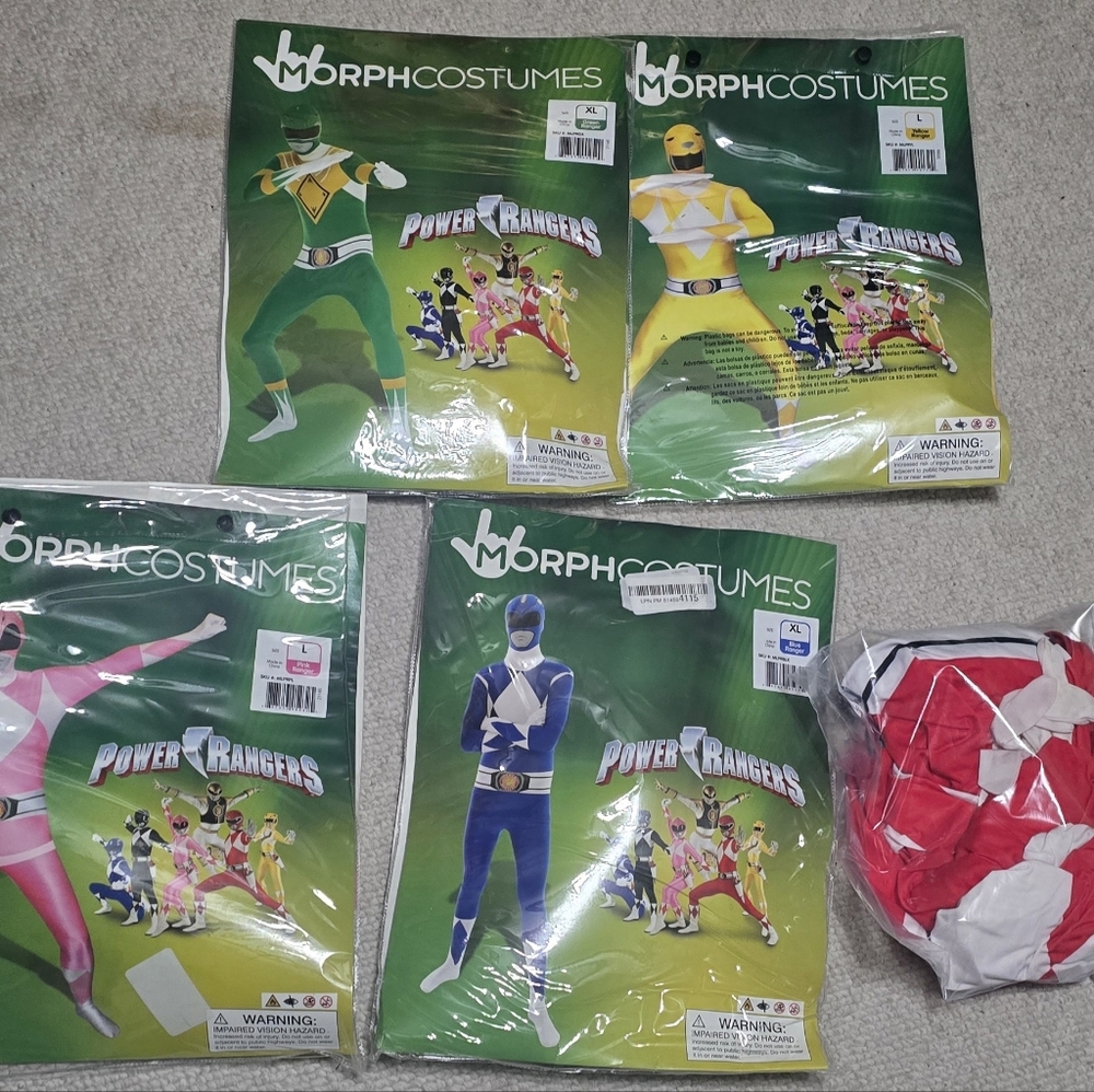 Power Rangers Kids Costume Set - Green, Yellow, Pink, Blue, Red